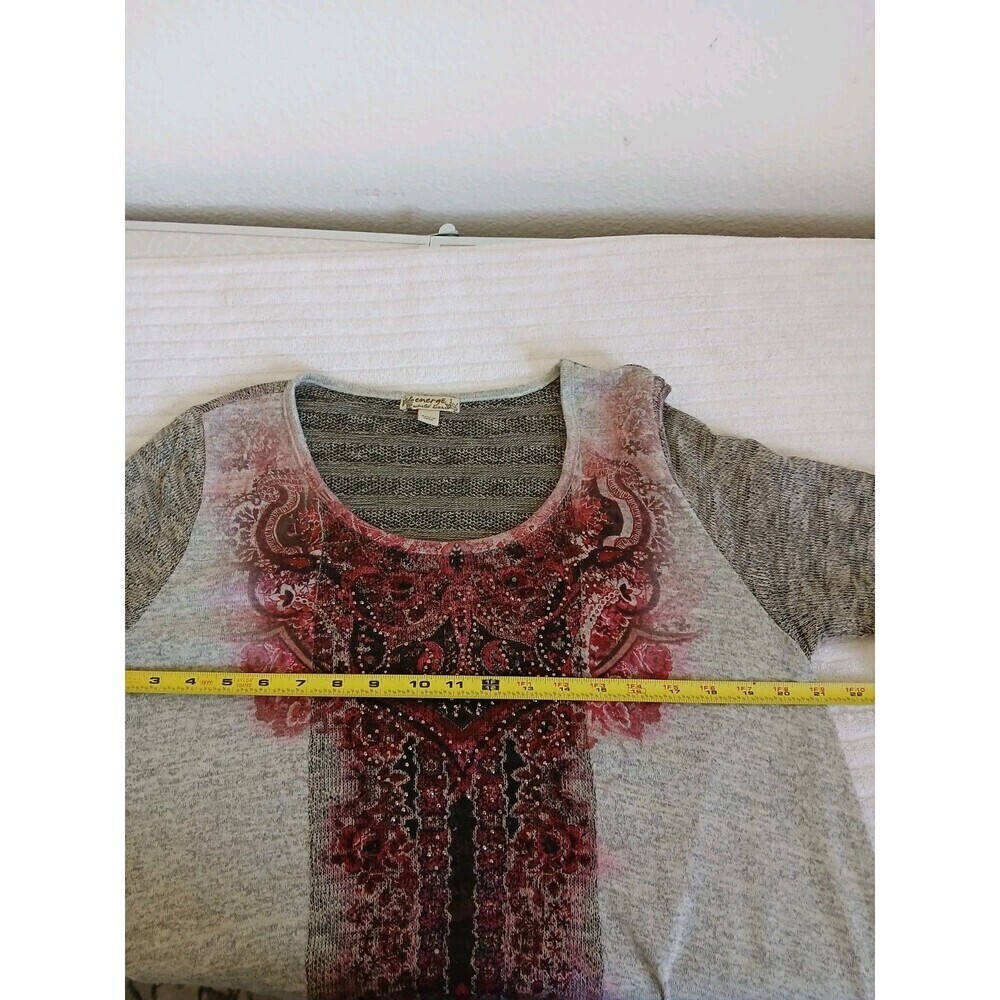 Energe World Wear Women Size Large Crimson Abstract 3/4 Sleeve Casual Top‎ - Picture 11 of 16